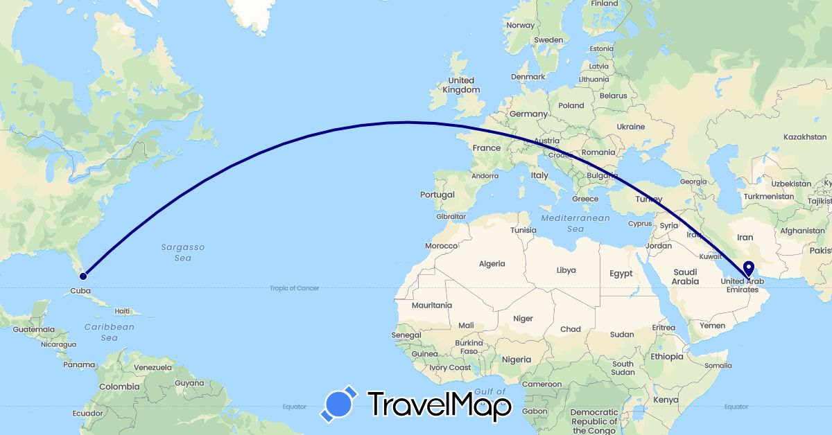 TravelMap itinerary: driving in United Arab Emirates, France, United States (Asia, Europe, North America)